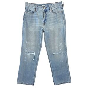 Old Navy Women's 8 Extra High-Waisted Sky-Hi Straight Ripped Jeans Light Wash